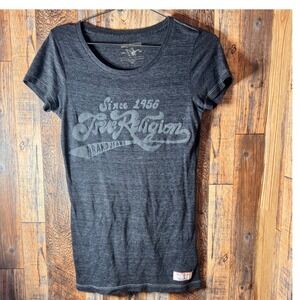 True Religion Womens XS Gray Logo Graphic Tee T‎ Shirt Short Sleeve
